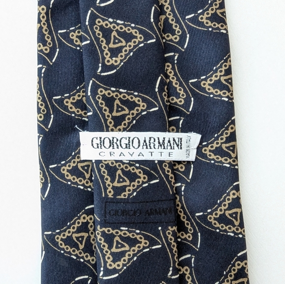 Giorgio Armani Gravatte Silk Elegant Blue and Gold Men's Tie - Picture 2 of 10